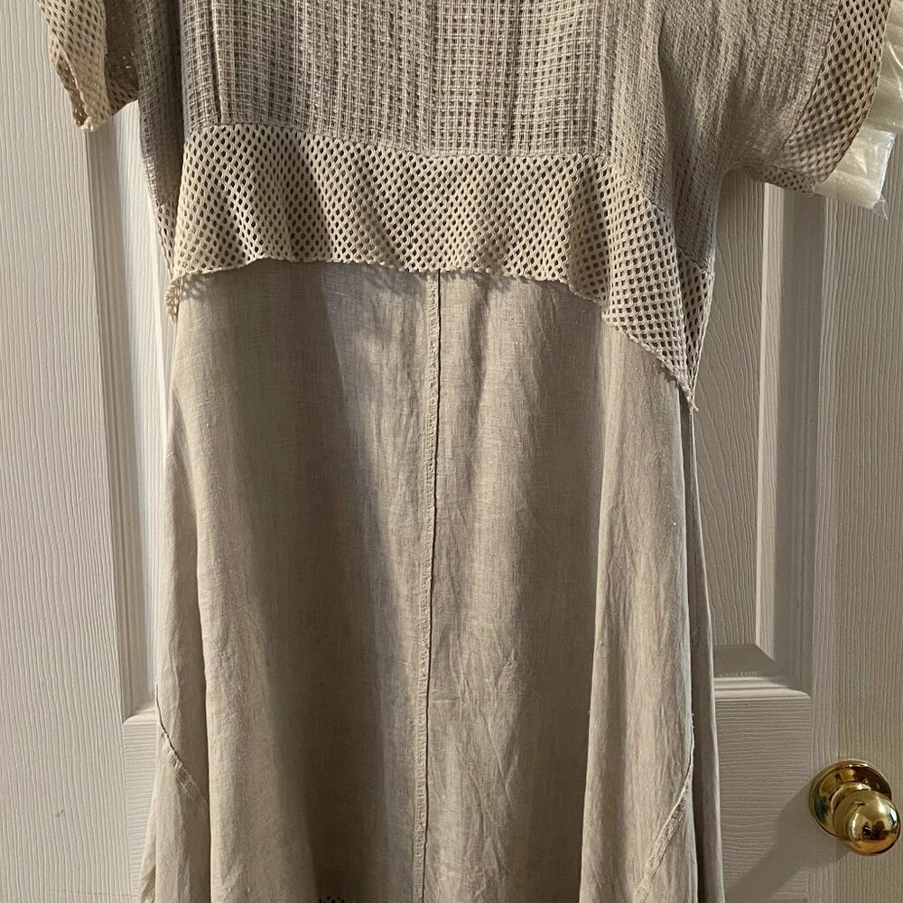Asymmetrical hemline short sleeved Linen Dress